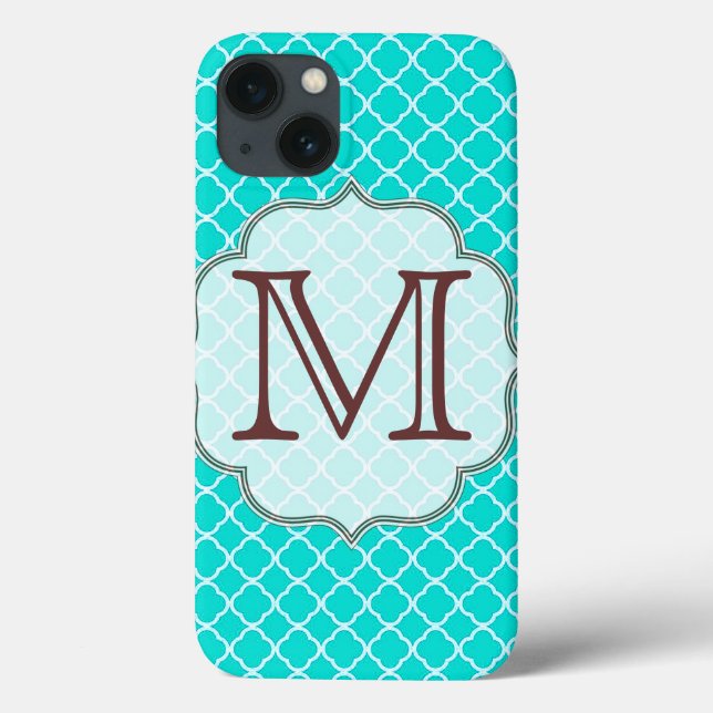 Teal Quarterfoil Latti Monogram Initial IPAD Case (Back)