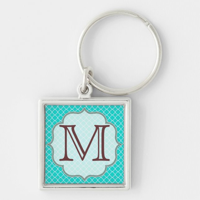 Teal Quarterfoil Latti Monogram Initial Key Chain (Front)