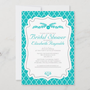 Teal Quatrefoil Bridal Shower Invitations