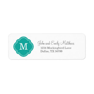 Teal Quatrefoil Monogram Return Address