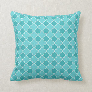 Teal Quatrefoil Pattern Decorative Pillow