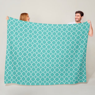 Teal Quatrefoil Pattern Fleece Blanket