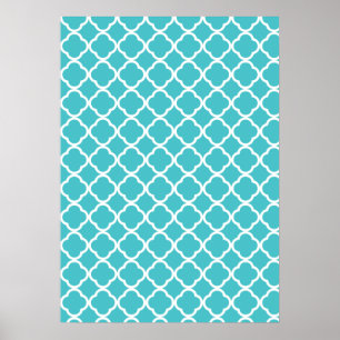 Teal Quatrefoil Pattern Poster