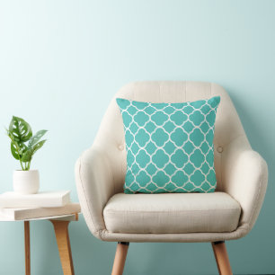 Teal Quatrefoil Pattern Throw Pillow