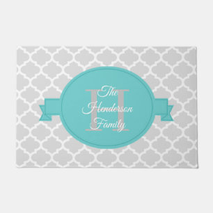 Teal Quatrefoil Personalized Doormat