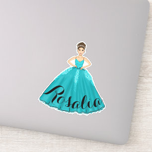 Teal Quinceañera Custom Name Sticker