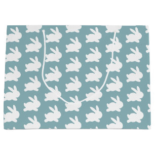 Teal Rabbit Pattern Large Gift Bag
