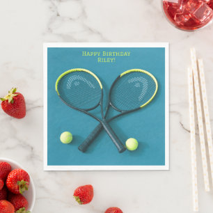Teal Rackets and Balls Birthday Tennis Party Napkin