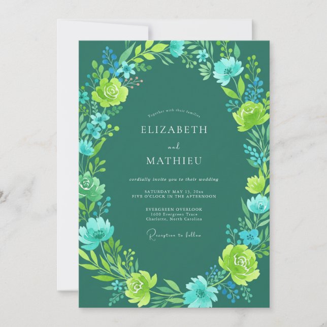 Teal Radiant Botanical Wedding Invitation (Front)