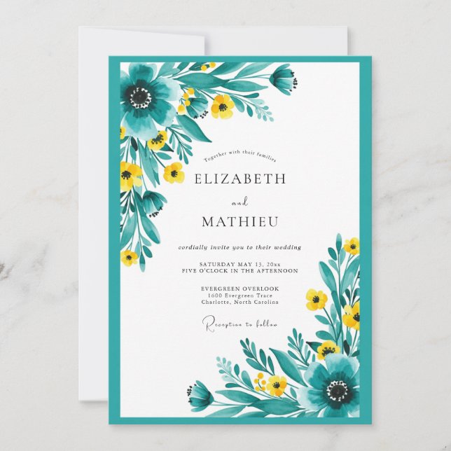 Teal Radiant Meadow Wedding Invitation (Front)