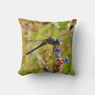 Teal Rainbow Dragonfly/lavender flower Throw Pillow