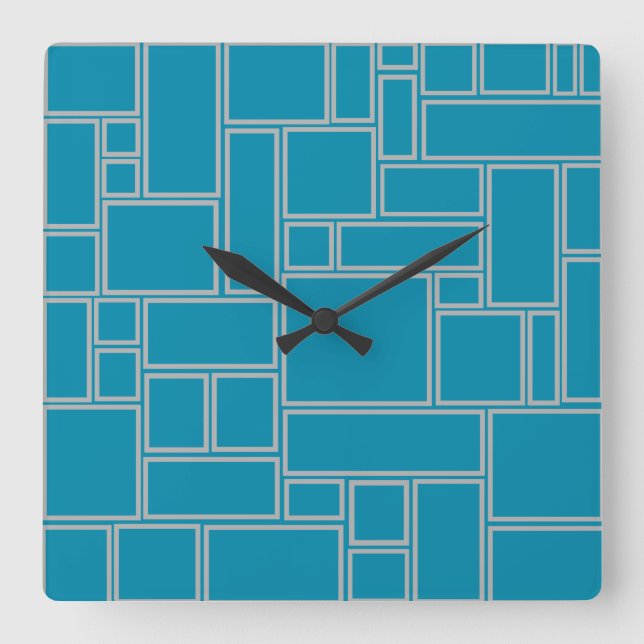 Teal Rectangles  Square Wall Clock (Front)