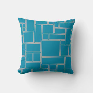 Teal Rectangles Throw Pillow