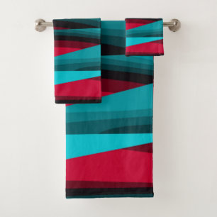 Teal-Red Abstract Bath Towel Set