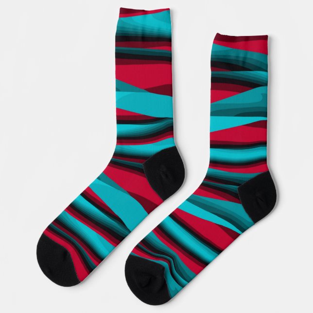 Teal-Red Abstract Socks (Left)