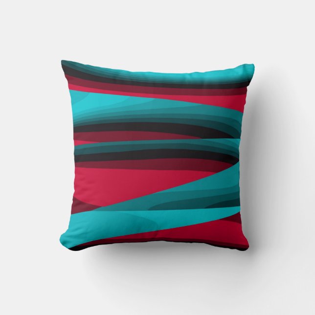 Teal-Red Abstract Throw Pillow (Front)