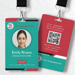 Teal & Red Business Access Card with Company Logo Badge