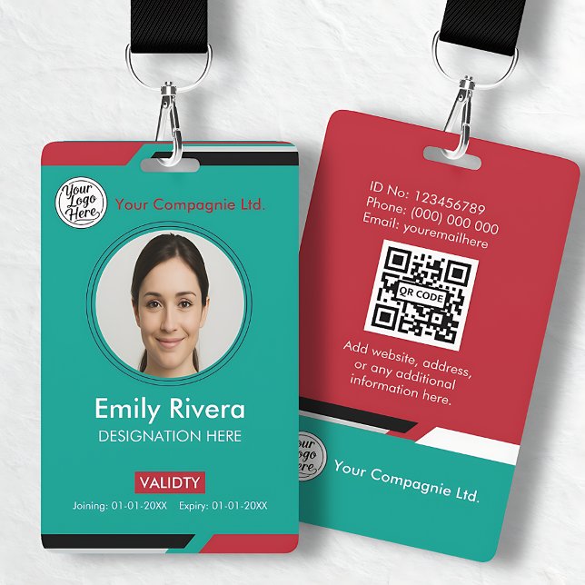 Teal & Red Business Access Card with Company Logo Badge (Teal & Red Business Access Card with Company Logo Badge)
