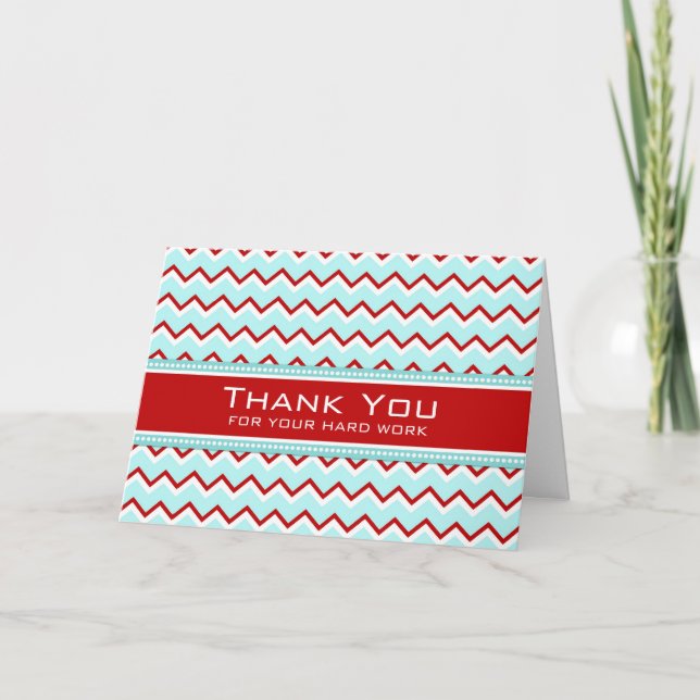Teal Red Chevron Employee Appreciation Card (Front)