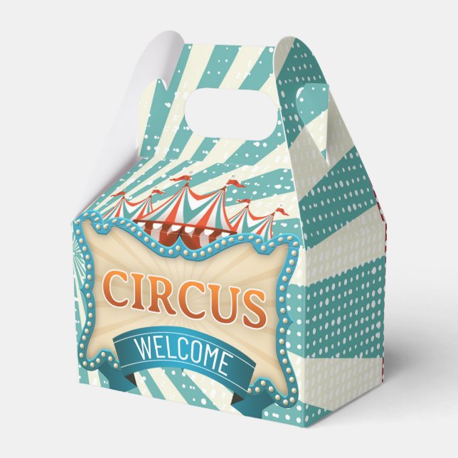 Teal Red Circus Birthday Party  Favour Box (Front Side)