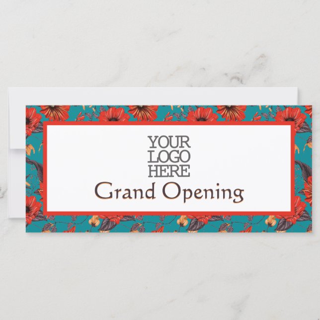 Teal Red Floral Cafe Restaurant Grand Opening (Front)