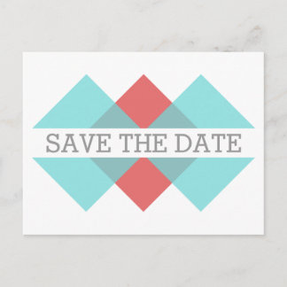 Teal Red Geometric Triad Save the Date Postcard