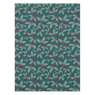 Teal Red Holly and Berries Christmas Design Tablecloth