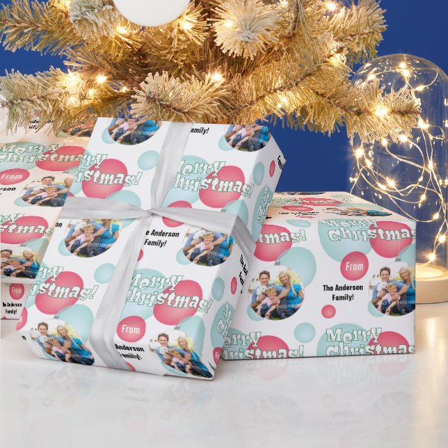 Teal & Red Photo Christmas Bauble Wrapping Paper (Holidays)