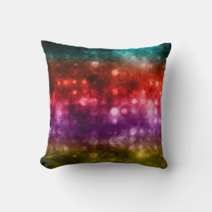 Teal, Red, Purple & Chartreuse Bokeh Design Throw Pillow
