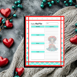Teal Red Roses Sugar Skull Daily Meal Plan Notepad