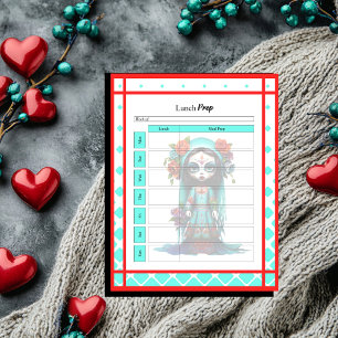 Teal Red Roses Sugar Skull Lunch Prep Notepad