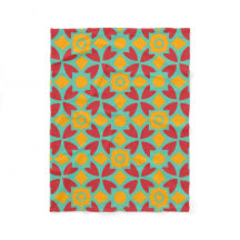 Teal Red Yellow Flower Petal Folk Art-Deco Pattern