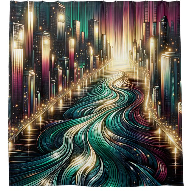 “Teal Reflections: Vibrant Cityscape at Night” (Front)