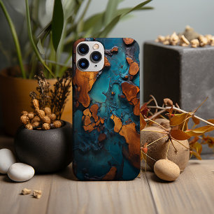 Teal Resin and Burl Wood Design iPhone 13 Pro Max Case