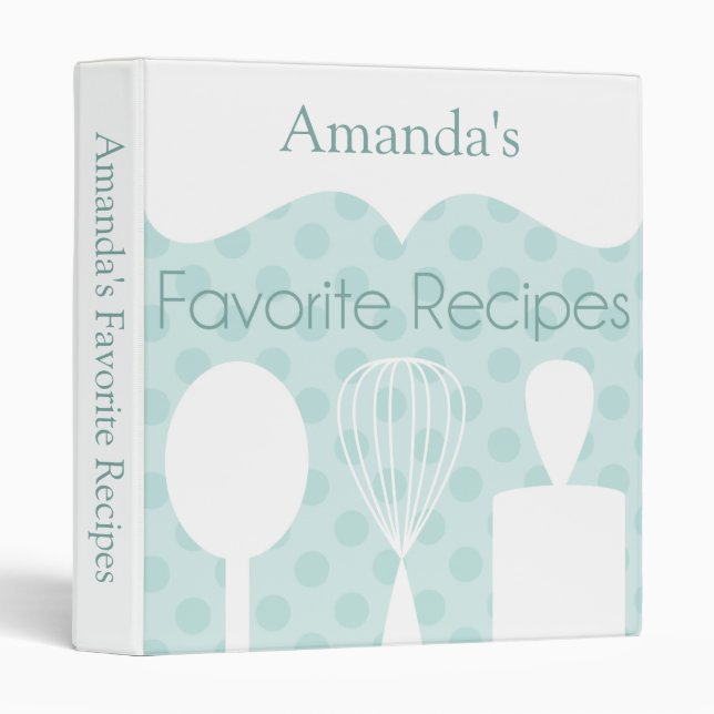 Teal Retro Baking Utensils Recipe Binder (Front/Spine)