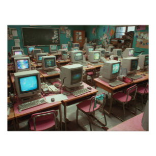 Teal Retro Computer Lab Classroom Poster