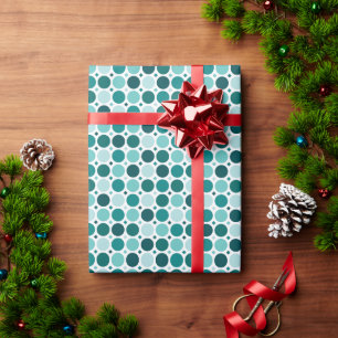 Teal Retro Dots Pattern Wrapping Paper Roll