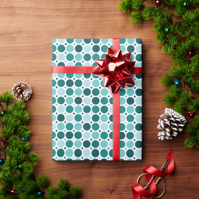 Teal Retro Dots Pattern Wrapping Paper Roll (Holiday Gift)