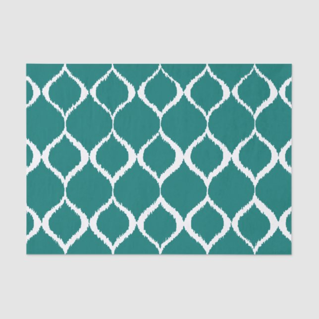 Teal Retro Geometric Ikat Tribal Print Pattern Tissue Paper (Front)