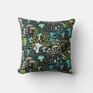 Teal Retro Mushroom Throw Pillow