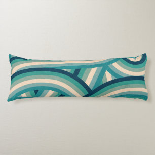 Teal Retro Rainbow Stripes Pattern Body Pillow