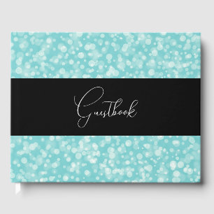 Teal Retro Speckled Bokeh Wedding Guest Book