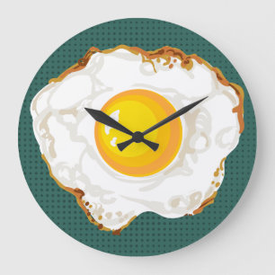 Teal Retro Style Fried Egg Food Kitchen Decor Large Clock