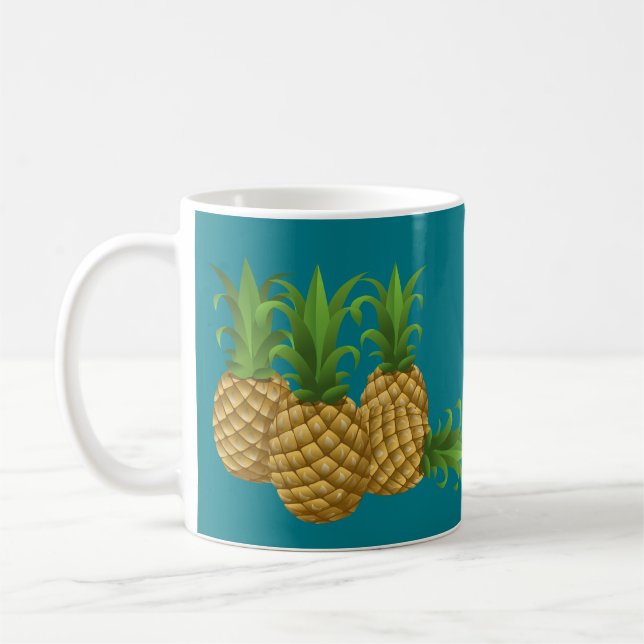 Teal Retro Vintage Pineapple Coffee Mug (Left)