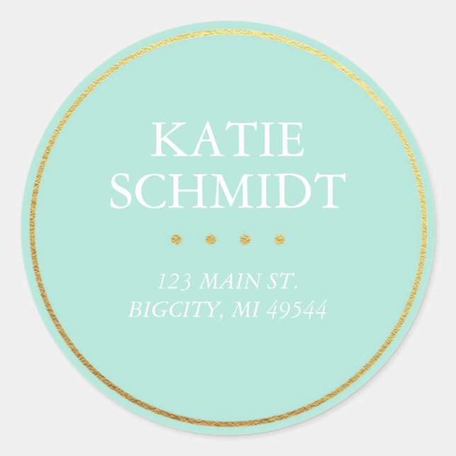 Teal Return Address Label with Faux Gold Foil (Front)