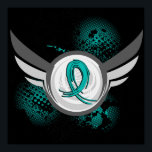 Teal Ribbon And Wings Ovarian Cancer Poster<br><div class="desc">To see this design for additional cancer types and diseases as well as the complete Awareness Gift Boutique Collection of exclusive Ovarian Cancer Awareness and Support designs, please visit our Ovarian Cancer Section at Make a difference in the fight against Ovarian Cancer by advocating awareness with eye-catching t-shirts, apparel, merchandise,...</div>