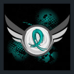 Teal Ribbon And Wings Ovarian Cancer Poster<br><div class="desc">To see this design for additional cancer types and diseases as well as the complete Awareness Gift Boutique Collection of exclusive Ovarian Cancer Awareness and Support designs, please visit our Ovarian Cancer Section at Make a difference in the fight against Ovarian Cancer by advocating awareness with eye-catching t-shirts, apparel, merchandise,...</div>