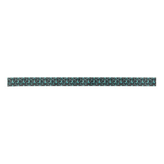 Teal Ribbon Awareness Seamless Pattern in Black Satin Ribbon