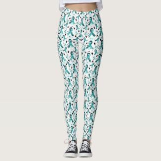 Teal Ribbon Awareness Seamless Pattern Leggings