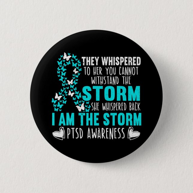 Teal Ribbon Butterfly The Storm Warrior Ptsd Aware 2 Inch Round Button (Front)